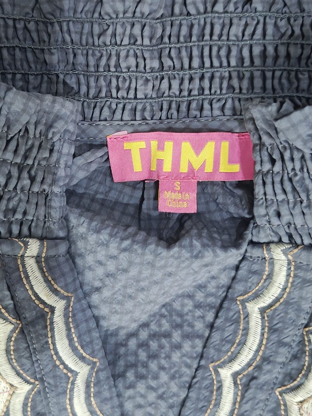 Blue Embroidered Puff-Sleeve Top - Picture 5 of 12
